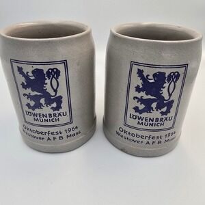 Lowenbrau Munich Oktoberfest 1964 Germany Beer Stein Mug Set With Flaw Vintage